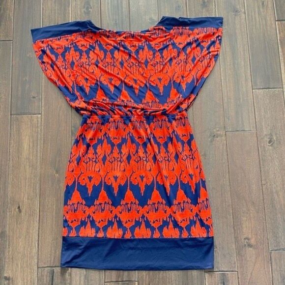 Signature by Sangria Red-Orange & Blue Slit Sleeve Dress 16 - Picture 5 of 6